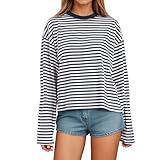 Shirt Langarm Damen Gestreiftes Langarmshirt Rundhalsausschnitt Gestreifter Pullover Großes...