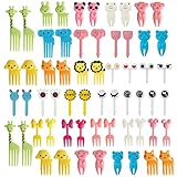 60 Stück Tiere Obstgabeln aus Kunststoff, 8 Größen Mini Gabel Piekser Fingerfood Picks Obst...