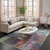 Kelim Patchwork Teppich Mehrfach 120 X 160 cm - Maschinenwaschbar - Moderner Kurzflor Wohnzimmer...