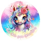 J&M DECO Tortenaufleger Geburtstag - Tortendeko Einhorn Mädchen - Geburtstagskuchen Deko aus...