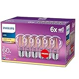 Philips LED Classic E27 Filament Lampen 6-er Pack (60 W), LED Lampen mit warmweißem Licht,...