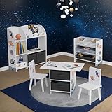 Joyz 5tlg Kindermöbel Set Weltraum-Motiv, Holzwerkstoff, Weiß, Kindersitzgruppe Tisch & 2...