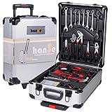 hanSe Werkzeugtrolley gefüllt Profi 1050-teilig, Werkzeugkoffer mit Rollen 50x25x42cm,...