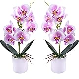 XONOR Künstliche Orchideenblumen, 2 Stück eingetopfte Orchideenblüten Gefälschte Orchideen mit...