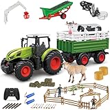 fisca 45PCS Kinder RC Traktor Spielzeug Bauernhof Spielset, 2.4Ghz Fernsteuerung Bauernhof Traktor...