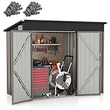HOMASIS Gerätehaus Metall, Geräteschuppen mit Pultdach & 2 Tür & 2 Lüftungsfenster, 235x117x185...
