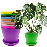 10 Stück Blumentopf mit Untersetzer, 14cm Pflanztopf Plastik Dekorative Pflanztöpfe Bunte,...