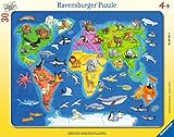 Ravensburger Kinderpuzzle - 06641 Weltkarte mit Tieren - Rahmenpuzzle für Kinder ab 4 Jahren, mit...