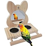 Duendhd Spielzeug für Papageien, Spiegel, mit Edelstahl-Futterbecher, Vogelkäfig aus Holz