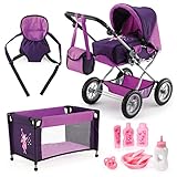 Bayer Design 15012B - Kombi-Puppenwagen Grande Mega-Set mit Reisebett und viel Zubehör, lila,...