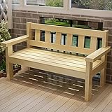 Gartenbank aus Naturholz mit Rückenlehne und breiten Armlehnen, Terrassen-Sitzgelegenheit für...