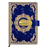 Qefuna Tagebuch mit Schloss, A5 PU Leder mit geprägter Folie gestempelt Retro Floral Diary mit...