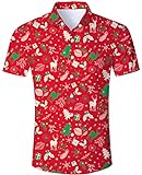 TUONROAD Weihnachtshemd für Herren Funky 3D Hemd Weihnachts Kurzarm Hawaiihemden Button Down...