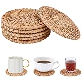 craspire 6 Stück Rattan Untersetzer Rund Flach Ca. 4 Zoll Klein Böhmisches Burlywood...