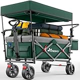 TRESKO® Bollerwagen Faltbar mit Dach, Kühlfach & Seitenrollos | Handwagen max. belastbar bis 150kg...