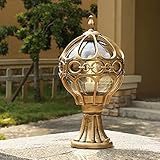 MYUYEE Wegeleuchte Außen Vintage Schwarz Goldene Sockellampe Gartenlampe Aluminiumguss/Glas...