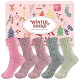 Airabc 5 Paar Thermosocken Damen, Wollsocken, Warme Wintersocken Damen, Dicke Stricksocken, Winter...