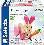 Selecta 62023 Hanna Hoppel, Nachzieh Hase, Schiebe-und Nachziehspielzeug aus Holz, 13 cm