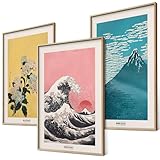 Hokusai Poster Set Japanische Wanddeko Japan Kunst Bilder Schlafzimmer Deko Wohnzimmer Dekoration...
