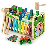 Amtreen Frosch Hämmerspielzeug Schlagzeug Musik Spielzeug Xylophon,6 in 1 Holzspielzeug,...