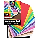 OfficeTree 30x Bögen Moosgummi 2mm - 15 Farben - Moosgummi Platten A4 Nicht selbstklebend -...