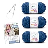 Gründl Strickset 3 x 100 g Shetland Wolle Strickgarn + Nadel 7 - 8 + Anleitung zum selber Stricken,...
