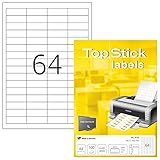 TopStick 8730 Universal Etiketten, 100 Blatt, 48,3 x 16,9 mm, 64 pro A4 Bogen, 6400 Stück,...