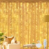 Ollny LED Lichtervorhang 2x2m, 200 LEDs Lichtervorhang innen USB warmweiß, Lichterkette innen...