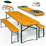 Casaria® Bierzeltgarnitur 170cm Klappbar Stabil 3 Teilig 2X Bierbank 1x Breiter Tisch Holz...
