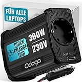 Odoga Wechselrichter 12V auf 230V – 300 W Spannungswandler, Stromwandler mit 3A USB-C und USB-A...