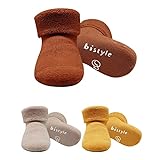 bistyle Baumwolle 3 Paar Baby Socken für Neugeborene Anti Rutsch Dicke Manschette | Nahtlose...