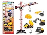 Dickie Toys-Volvo Baustellen-Spielzeug (9-teiliges Set)-für Kinder ab 3 Jahren, 1 Meter hoher Kran,...