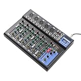 Audio-Mixer 7-Kanal, Mini Mischpult mit 48V Phantomspeisung, USB-Anschluss Eingang, Stereo-DJ-Mixer...