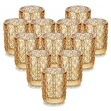 Romadedi Teelichthalter Kerzenhalter Glas Gold - 12er Set Quecksilber Windlicht Kerzenständer für...