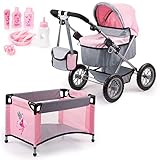 Bayer Design 13008AD Puppenwagen Set Trendy mit Bett, Tasche, Zubehör, grau rosa
