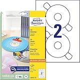 AVERY Zweckform L6043-25 selbstklebende CD-Etiketten (50 blickdichte CD-Aufkleber, Ø117mm auf A4,...