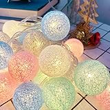 EvaStary Lichterkette Kinderzimmer, 3M 20 LED Cotton Ball Lichterkette batteriebetrieben, LED Kugel...