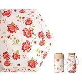 ZAKHSE Taschenschirm, Sonnenschirm Tragbar, UV-Schutz Rot Blumenmuster Reise Sonnenschirm, UPF 50+,...