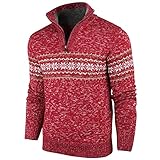 Superora Herren Strickpullover Crewneck Zipper Winterpullover Weihnachts Pullover