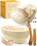 KRUSTENZAUBER Gärkorb zum Brotbacken + Bäckermesser - Set aus 2x Gärkörbchen u. 2x Teigmesser -...