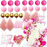 JeVenis Rosa Blume Kuchen Dekorationen Rosa Palme Bouquet Kuchen Topper Gold Kugeln Getrocknete...