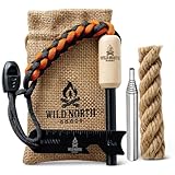 Wild North Goods Fire Starter Kit - Ferrostab mit Striker, Wachszunderseil, Pfeife, Taschenbalg,...