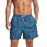 AMZSPORT Badehose Herren Wasserabweisend Badeshorts Schwimmhose mit Mesh-Futter und Taschen, Blau...