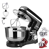 Arebos Küchenmaschine 1500W mit 6L Edelstahl-Rührschüssel | Schwarz | inkl. Rührhaken,...