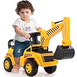 GOPLUS Bagger zum draufsitzen, Kinder Sitzbagger mit Verstellbarer Schaufel, Lenkrad & Motorsound,...