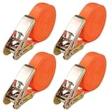 4 Stück Spanngurte mit Ratsche, Orange Zurrgurt 6mx25mm mit 1000kg Tragkraft Verstellbarer...