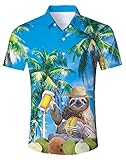 Hawaiihemd Herren Funky Faultier Bier Hawaii Hemd Button Down Lustig Hemd Bunt Männer Kurzarm Aloha...