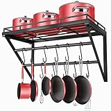 OROPY Topf-Rack, 3-Schicht Eisen Küchenregal Wandmontage, Pfannenhalter mit 12 Haken, 60 * 29.5 *...