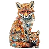 Funnli Holzpuzzles für Erwachsene und Kinder,Einzigartige Tierförmige Holz-Puzzle (Fox-Familie),...