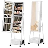 SONGMICS Schmuckschrank, Ganzkörperspiegel, Spiegelschrank, abschließbarer Schmuckorganizer mit...